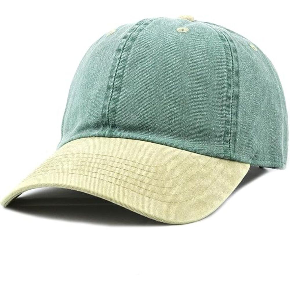 Unisex Green & Khaki 100% Cotton Pigment Adjustable Size Baseball Six Panel Cap